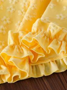 2pcs Baby Girl Bowknot Trim Jacquard Sleeveless Top And Bowknot Pleated Denim Skirt Set - Yellow - View 7