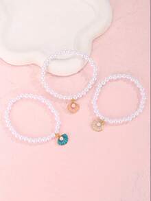 1件优雅白色仿珍珠手链，配合金贝壳吊坠，适合派对、约会等场合佩戴的珠宝配饰 - 白色 - 查看 4