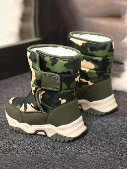 Botas de nieve con camuflaje de moda para niños, botas de invierno cálidas y suaves con forro térmico, botas antideslizantes con , 1 par adecuado para niños y niñas para zapatos de nieve al aire libre