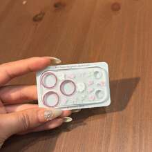 闪光镜头膜+贴纸，蝴蝶结、花朵、兔子图案，相机镜头保护膜，兼容苹果 17 Pro Max/17 Pro，玻璃膜，为您的手机提供时尚保护 - 閃粉鏡頭膜+兔兔花朵 - 查看 5