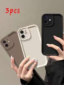 3pcs Gradient Photo Frame Dopamine Frosted Phone Case Compatible With Apple 17/17Pro/17promax/16/16Pro/16Promax/14/13/12/11/12/13 Pro Max, Full-Body Protective Cover, Minimalist Design, Cute Cartoon Style, Perfect Protection For Your Phone - Black+White+Coffee - View 1