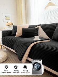 1pc Thick Flannel Solid Color Sofa Cushion, Style Pet-Friendly Anti-Dirty Anti-Slip Sofa Cover, Autumn/Winter Anti-Scratch Sofa Protector Suitable For L-Shaped Combination Sofa And 1/2/3/4 Seat Sofa (Sold Individually) - Black - View 8