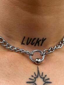 1 pieza Collar de cadena geométrica hueca de metal plateado de moda, unisex para fiesta y uso diario - Plateado - Ver 16