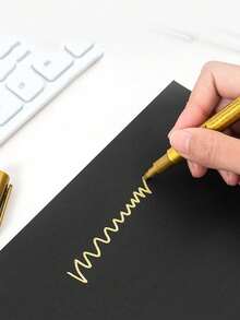 1pc Gold Metal Paint Pens For Diy Drawing On Black CardDoodlingCraftScrapbookingSign-Making, School Supplies, Office Supplies, Stationery Supplies, School Stuff, School Things Back To School - Multicolor - View 8