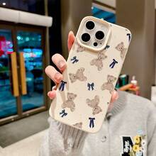 1pc Classic Teddy Bear Bow Knot Litchi Texture TPU Protective Case, Compatible With Apple 17 16 15 14 13 12 11 Plus Pro Max Series, Personalized Ins Style Protective Cover, Minimalist TPU Anti-Drop Fashion Protective Case, High Aesthetic Design, Birthday Gift, Holiday Gift - Beige - View 4