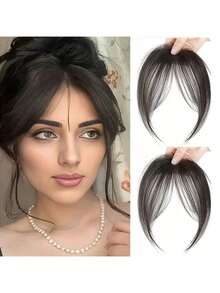 1 Piece Women's Clip-On Bangs-Heat-Resistant Synthetic Fiber, Natural Straight Hair Effect, Easy Clip-On Design, Suitable Daily, Work, Party, Date-Dense Texture Adds Layering, Suitable All Light Colors And All Kinds Of Hairstyles, Quick Modeling, Seamless Integration, Dedicated To Busy Women 8M22 - Black - View 2