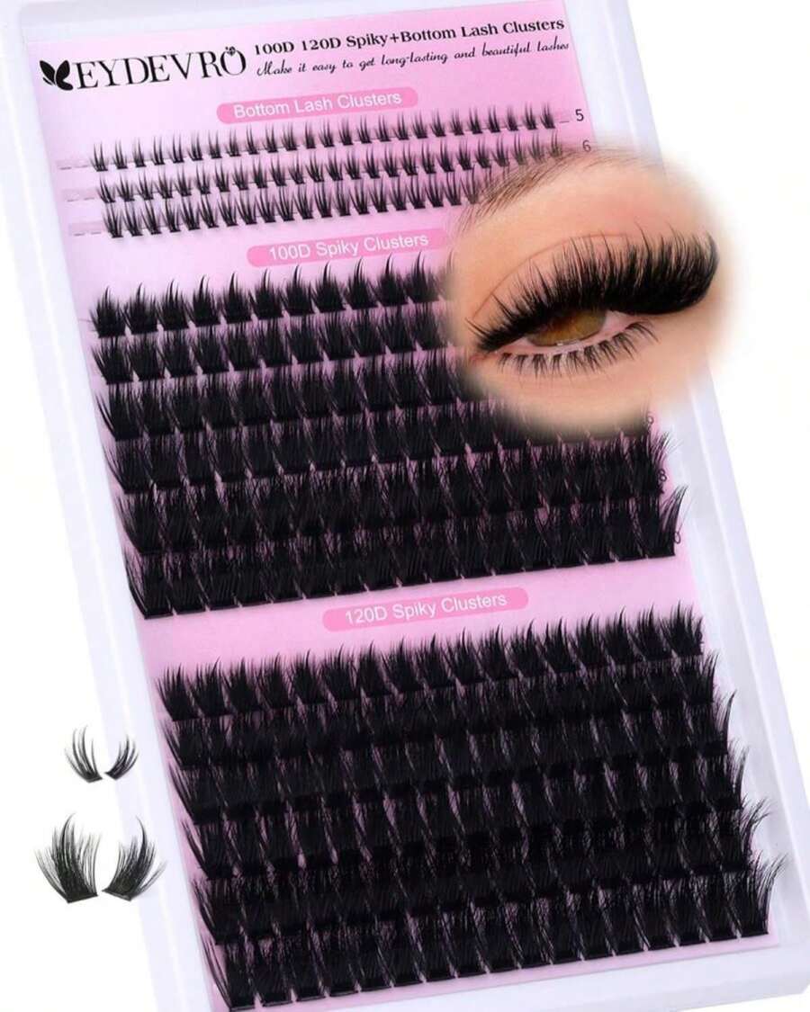 EYDEVRO Fluffy Lash Clusters With Bottom Lashes Volume Eyelash Clusters With Spikes Thick Full 10-20mm Cluster Eyelash Extensions D Curl Individual Cluster Lashes Fairy Manga DIY Lash Extensions - Màu E - Xem 1
