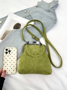 1 chiếc túi đeo chéo giả da kiểu retro, túi xách mini nữ kiểu vintage khóa cài, dây đeo vai điều chỉnh được, màu trơn, nhẹ, lót polyester, unisex. - màu xanh lá - Xem 8