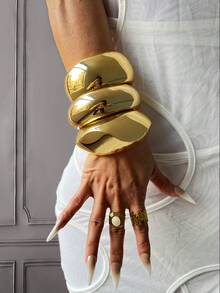 Set de 3 piezas de pulseras de encanto, brazalete dorado, pulsera ancha, brazalete grueso, set de pulseras, brazalete ancho, pulsera de mujer, regalo para ella - Amarillo Oro - Ver 1