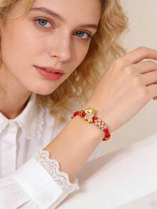 1pc/ Natural Stone Bracelet, Zodiac Horse, Money Coming Soon, Red Bracelet, Hand-Woven, Adjustable Size, Exquisite Red String Bracelet, An Ideal Gift For Friends During Festivals And Gatherings - Pony Woven Bracelet - View 3