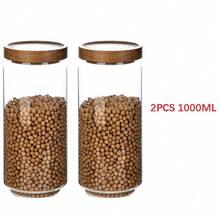 1pc Glass Storage Jar With Wooden Lid, Candy Jar With Lid, Sealed Borosilicate Glass Jar For Coffee Bean, Loose Leaf Tea, Nuts, Sugar, Spices, Kitchen Accessories, 450ml /16oz,750ml /26oz,1000ml/34oz,1500ml/51oz, Glass Bottle - Clear - View 25