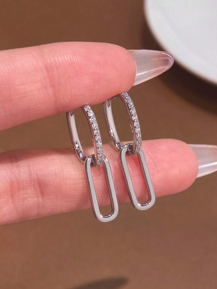 1 Pair Of Elegant Micro-Set Diamond Stud Earrings, 925 Sterling Silver Delicate Women's Jewelry Earrings For Daily Wear, Parties, New Year's Gift Birthday Gift Valentine's Day Gift - Micro-inlaid Spliced Earrings - View 1