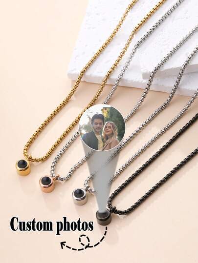 1PC Customized Color Photo Personalized Circular Projection Necklace | Stainless Steel Photo Projection Personalized Circular Short Necklace | Commemorative Photo Personalized Circular Necklace | Valentine's Day Customized Gift | Customized Photo | Customized Necklace | Her Gift | Gift For Girlfriend | Photo Of Gift Prepared For Her | Necklace Prepared For Her