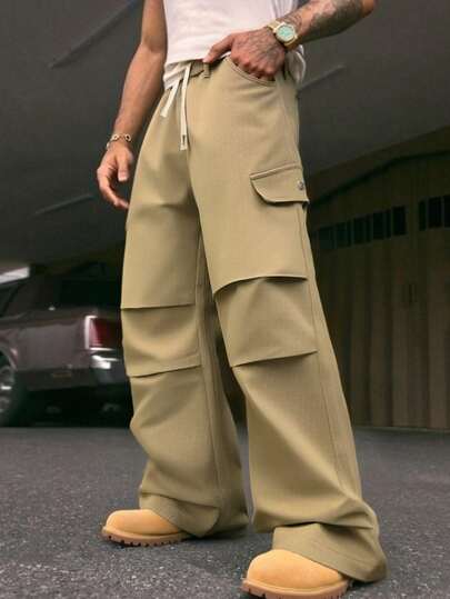 男士时尚休闲宽松口袋工装裤，哥特风长裤，多巴胺色，工装裤，户外功能性款式，男士休闲裤，运动裤，宽松斜纹棉布裤，功能性长裤，跑步裤，宽松运动裤，跑步裤，宽松工装裤，送给丈夫和男友的礼物