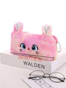 1pc Plush Pencil Case, Student Stationery Bag, Pencil Box, Girls Organizer Pouch - Rose Red - View 5