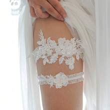 Lace Bridal Garter Set, Elastic Floral Garter For Bride, Blue & White,Summer,Beach,Wedding - White - View 3