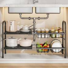 Organizador de Fregadero,Organizador de Debajo del Fregadero,Bandeja de Almacenamiento,Estante de Almacenamiento para Cocina, Despensa, Baño, Cajones y Alacena (Negro-6 Paneles) - Negro78565 - Ver 2