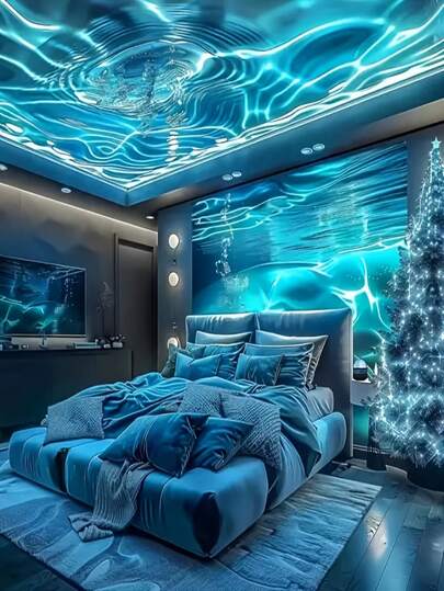 1pc Water Glow Projection Light, LED Starry Sky Ripple Projection Light, USB-Powered Galaxy Decorative Light, Ocean Night Light With Remote Control Ideal For Party Decor, Home Decor, Room Decor, Bedroom Decor, Wedding Decor, Birthday Decor, And Interior Decor