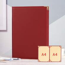 Leather A4 Document Folder, Suitable For Scripts, Contracts, Speeches, And Other Documents - Maroon Double-sided Copper-corner Folder - View 7