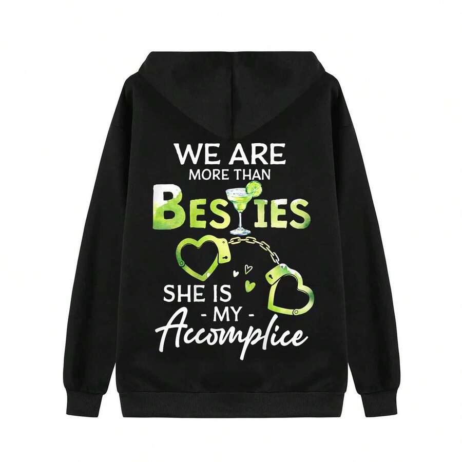 My Partner In Crime And Alibi Matching Hooded Sweatshirt, Funny Friendship Gift For Women Or Best Friends Machine Washable Fall/Winter Men's Fashion,Original Unisex HoodieMen's Unlined Graphic High Contrast Print Lightweight PulloverGraphic Mens Soft Cotton, Crew Neck, Easy Fit, Comfortable, Unique Print, New Arrival, Double-Sided PrintedGraphic PrintedNon-Fleece Hoodie Everyday Sweatshirt - Multicolor - View 1
