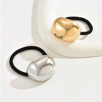 2pcs Vintage-Style Metal Hair Ties - Elegant Minimalist Hair Bands For Ponytails, Buns & Everyday Hairstyles, Durable Alloy Hair Accessories For Weddings, Parties & Casual Attire, Hair Ties For Ponytails, Wedding Hair Accessories, Minimalist Hairband, Metallic Finish