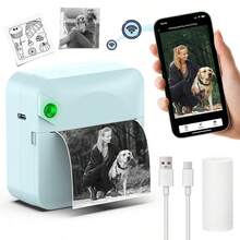 无墨贴纸打印机，迷你热敏打印机，附赠1卷热敏纸，无线口袋打印机，智能便携式收据打印机，适用于照片、日记、笔记和便签打印 - 彩色 - 查看 8