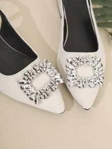 Nuevos zapatos de fiesta con puntera plana y hebilla de cristal de moda para exteriores, zuecos cerrados de punta negra sin cordones, sandalias - Beis - Ver 5