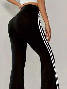 Slim Fit And Plus Size Leggings With Side Stripe. - 黑色 - 查看 2