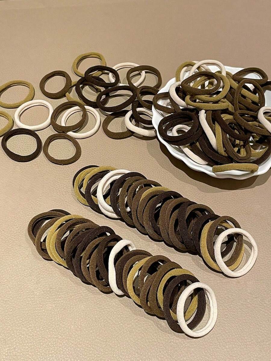 50pcs Assorted Neutral Color Basic High Elastic Hair Ties, Simple Ponytail Hair Bands, Daily Hairstyle Accessories, Seamless Hair Ties, High Stretch Towel Scrunchies, Essential For Daily, Makeup, Travel, Graduation, Women Gifts Head Accessories