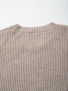 Unisex Textured Casual Knit Pullover Top, Relaxed Style, Suitable For Autumn And Winter - Khaki - View 10