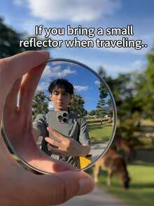 1pc Mini Round Mirror For Travel & Photography, 1 Reflective Side, 1 Convex Side, 1 Handheld Wide Angle Lens - Multicolor - View 2
