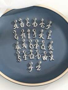 1pc Fashionable Zinc Alloy Rhinestone Letter Pendant, Suitable For DIY Jewelry Making - Silver - View 2