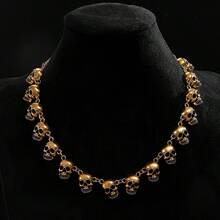 哥特式暗黑骷髅吊坠项链，个性化朋克嘻哈合金项链，复古锁骨链，万圣节装饰品 - 彩色 - 查看 6