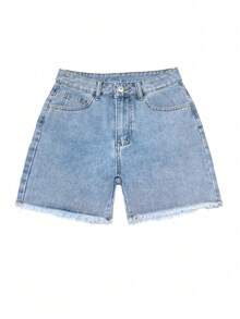 Women's Casual Frayed Hem Denim Shorts With Pockets Summer - Light Wash - View 4