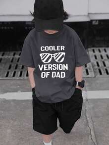 Tween Boy Casual Slogan Print White Crew Neck Short Sleeve T-Shirt, Summer - Dark Grey - View 8