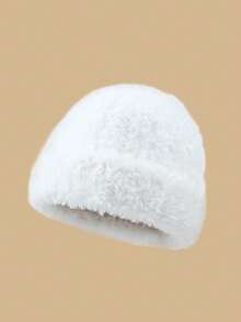 1 Casual And Elegant Autumn And Winter Solid Color Warm Windproof Hat, Fluffy Plush Knitted Hat For Women, Warm And Comfortable Winter Hat