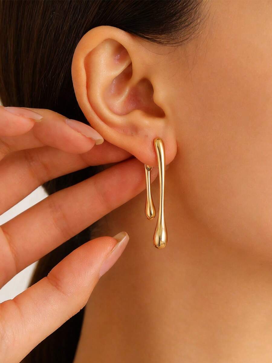 1 Pair Modern Gold Geometric Teardrop Earrings Dangle Style For Daily Wear & Casual Occasions - Gold - View 1