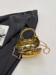 1个Y2K金属几何图案迷你手提包，亮面顶部提手包，链条斜挎包，口红包，钱包，宴会包，适合女性/学生/女孩，日常使用/送礼/度假/派对/节日/宴会 - 多色 - 查看 5