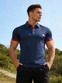 Men's Short Sleeve Polo Shirt, Quick-Dry, Suitable For Outdoor Sports, Daily Wear, Business, Breathable Collared T-Shirt Summer - Navy Blue - View 4