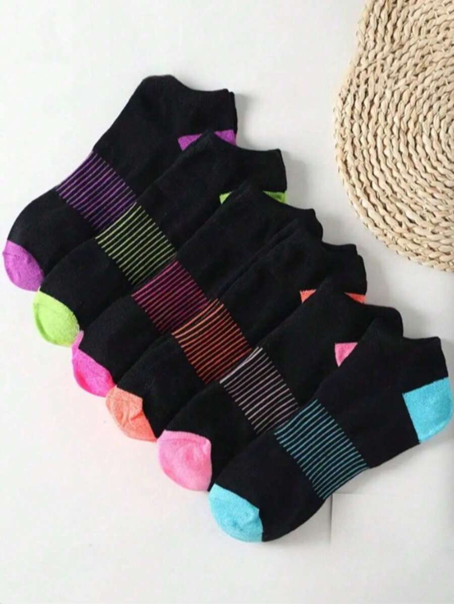 5/6 Pairs Women's Waist Shaping Short Socks, Moisture-Wicking, Soft, Multi-Color, Comfortable & Versatile, All Season - Multicolor - View 1