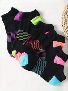 5/6 Pairs Women's Waist Shaping Short Socks, Moisture-Wicking, Soft, Multi-Color, Comfortable & Versatile, All Season - Multicolor - View 2