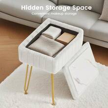 de cambiador con almacenamiento, silla de maquillaje de piel sintetica blanca con 4 patas de metal y pies antideslizantes, asiento acolchado suave, reposapies pequeo otomano, taburete - Blanco - Ver 4