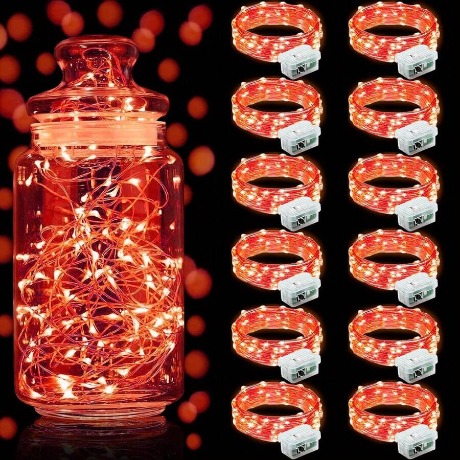 12 Pack Red LED Fairy String Lights, Battery Operated Copper Wire Mini Twinkle Lights, Flexible Waterproof Micro Lights For Jar Decor, Christmas, New Year Eve, Party, Bedroom, Wedding, Holiday & Home Decorations
