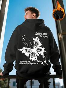 2025 Men's Pink Graffiti Butterfly Print Sport Hooded Sweatshirt - Streetwear Pullover With Black & White Graphic - White - View 9