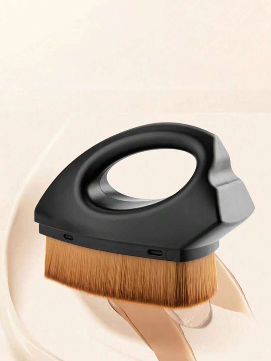 1/2支装小型铁质粉底化妆刷，便携式化妆刷，倒三角魔术刷，带防尘腰带套，扁平刷头，化妆刷，美容工具 - 彩色 - 查看 1