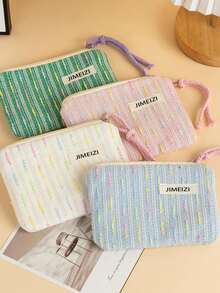 1个可爱条纹帆布拉链化妆包，时尚条纹化妆袋，化妆包，桌面收纳包，圣诞礼物，手拿包/手提包，化妆品收纳袋，创意女士礼物 - 彩色 - 查看 7