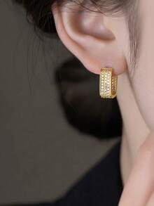 1 Pair Elegant Chic Luxurious Geometric Design Zirconia Inlaid Casual Versatile Copper Earrings For Women