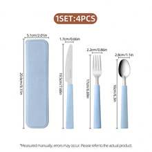 4件套便携式不锈钢旅行餐具套装，含刀、叉和勺 | 适用于办公室、学校、野餐、露营和户外活动 - 含收纳盒 - 彩色 - 查看 10