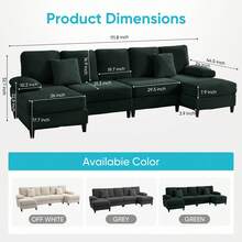112" Upholstered U Shaped Sectional Couches, Corduroy Living Room Furniture,Large 4-Seater Sofa With Double Chaises And Sleepable Armrests,Throw Pillows For Couches Sofas Living Room - Verde - Ver 9