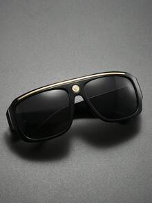 1pc Men's Solid Color Fashion Glasses, Casual Daily Versatile For Party, Street Style, Summer Essential, Daily Casual Business Outfit, Dating, Outdoor, Y2K - Black Frame Black Film - View 2